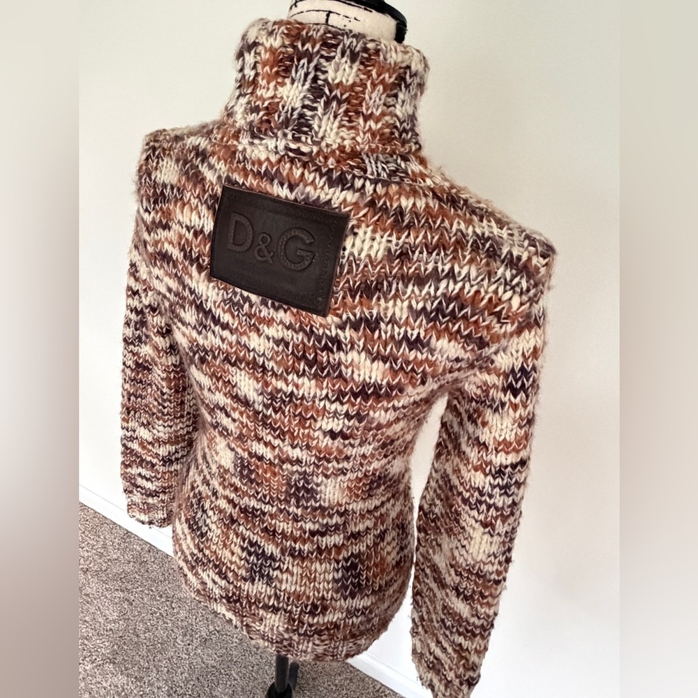 Vintage D&G Dolce & Gabanna Turtleneck Sweater Chunky Wool Marled‎ Leather Logo - Picture 15 of 16